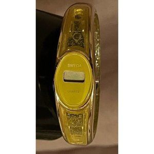 SWEDA Watch Lucite Yellow Bangle Bracelet Retro Vintage 1970s Quartz
